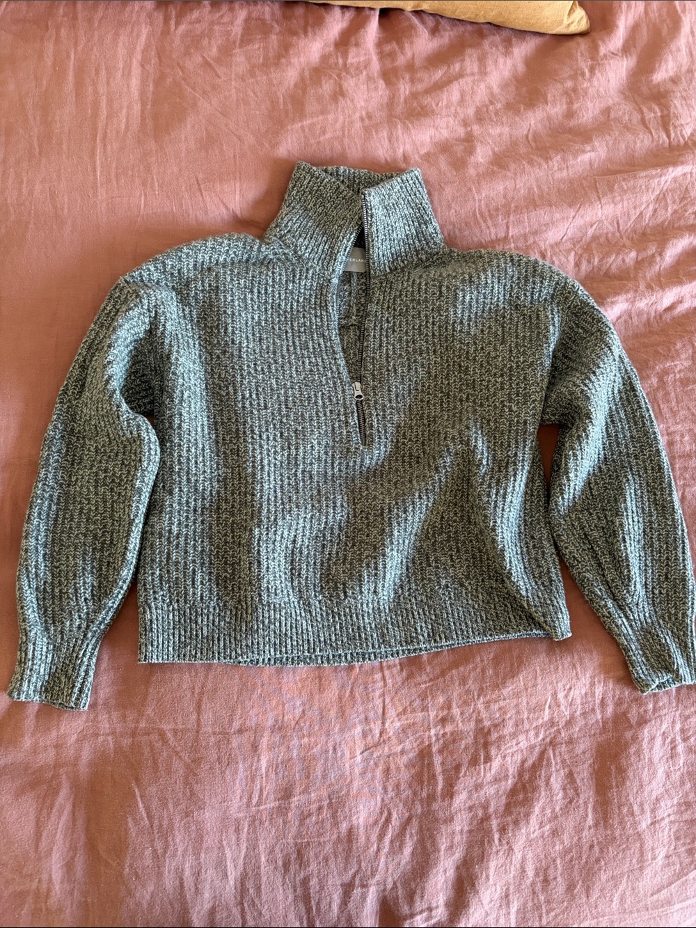 Everlane Gray Half-Zip V-Neck Knit Sweater